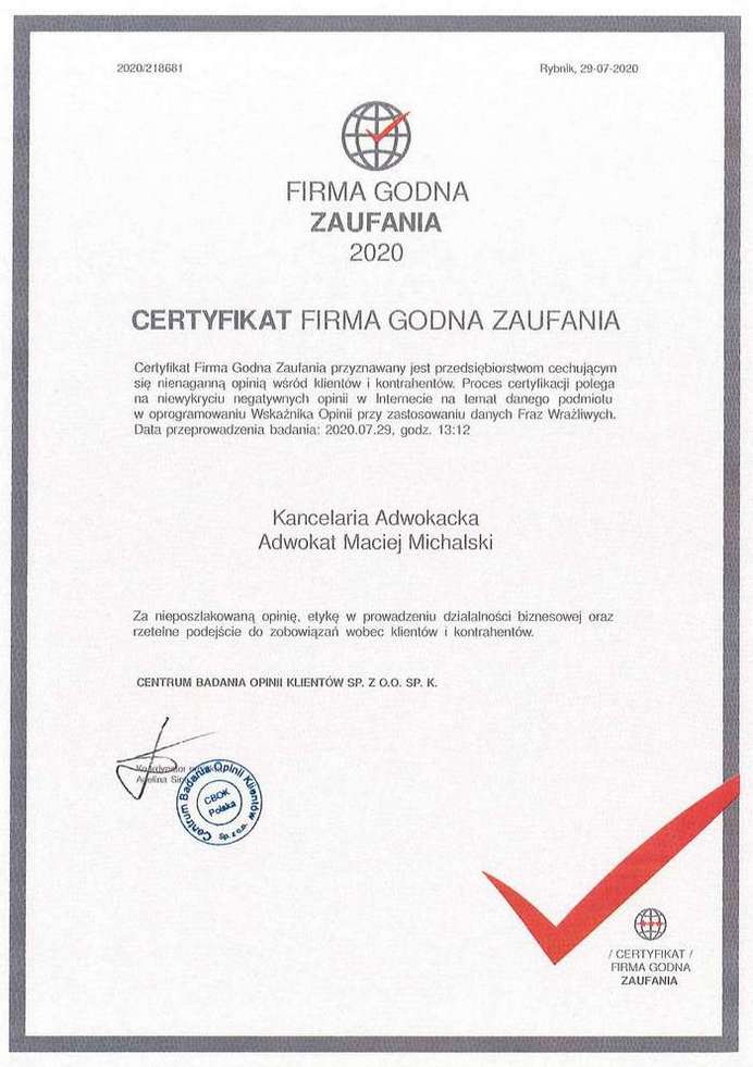 certyfikat 2020